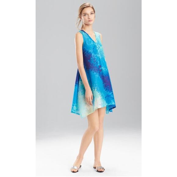 NATORI Floral Stream Sleeveless Cotton Sleep Chemise Blue Multi Small - Picture 1 of 10